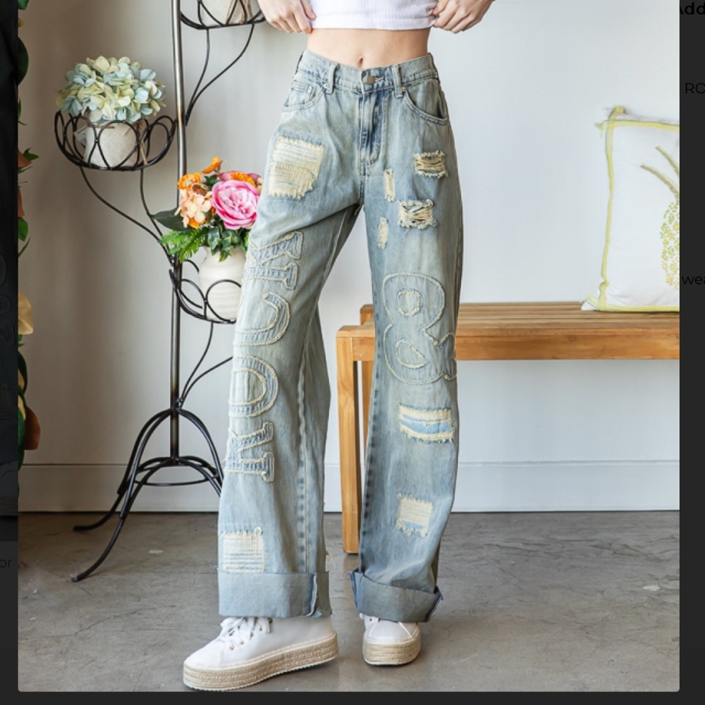 Oli & Hali Rock & Roll Mineral Washed Jeans Women’s Denim Jeans Wide Leg S106 - Picture 3 of 10